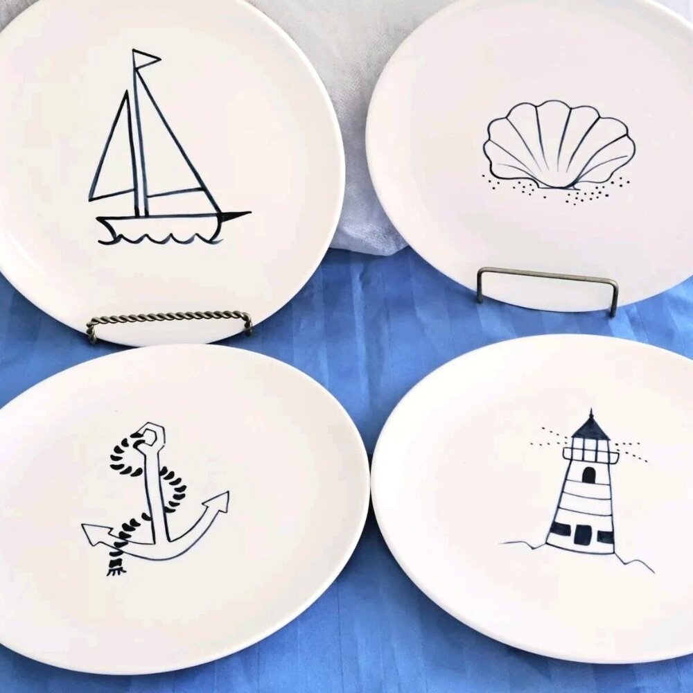 "By The Sea" Beach Nautical Plate Set of 4